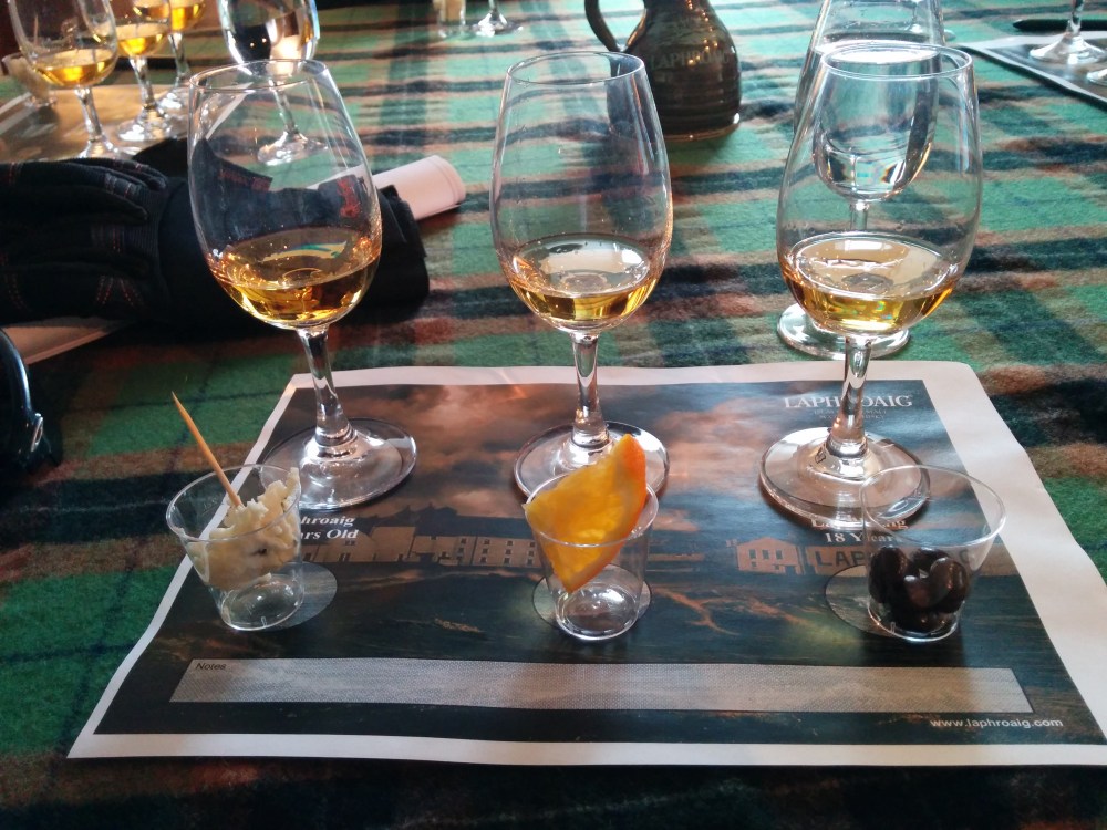 From left: 10 Years Old (with Danish blue cheese), Quarter Cask (with an orange slice) & 18 Years Old (with chocolate covered espresso beans).