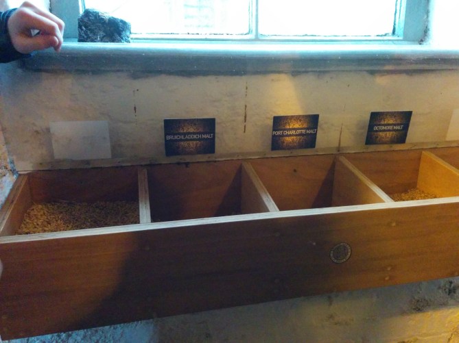 The barley display bin showcases the different types of products which go into the mash tun.