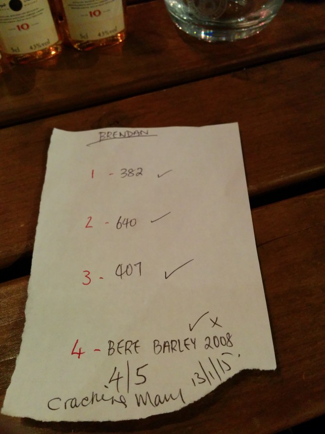 3 out of 4 guesses right, with an additional point for trying to guess the identity of the mystery dram.