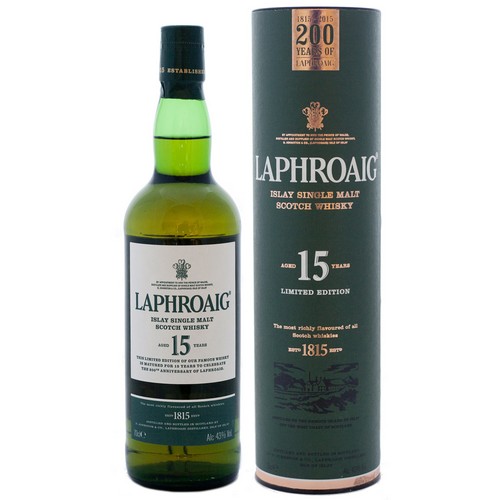 The Laphroaig 15 Years is bottled for the 200th anniversary of the distillery, of which 72000 bottles will be released.
