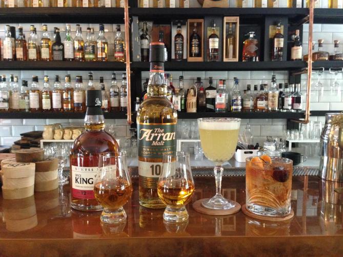 The drinks served at the bar are not restricted to just whiskies but also include cocktails and other spirits.